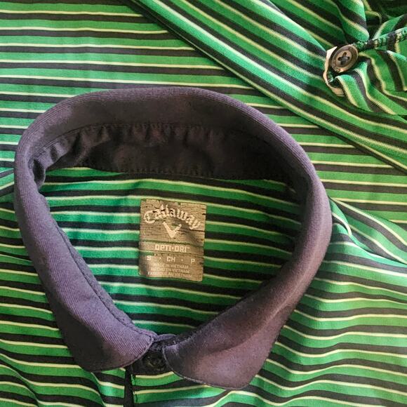 CALLAWAY Golf Opti-Dri Short Sleeve Polo SHIRT Green Blue Stripe Men's Small - Picture 3 of 5